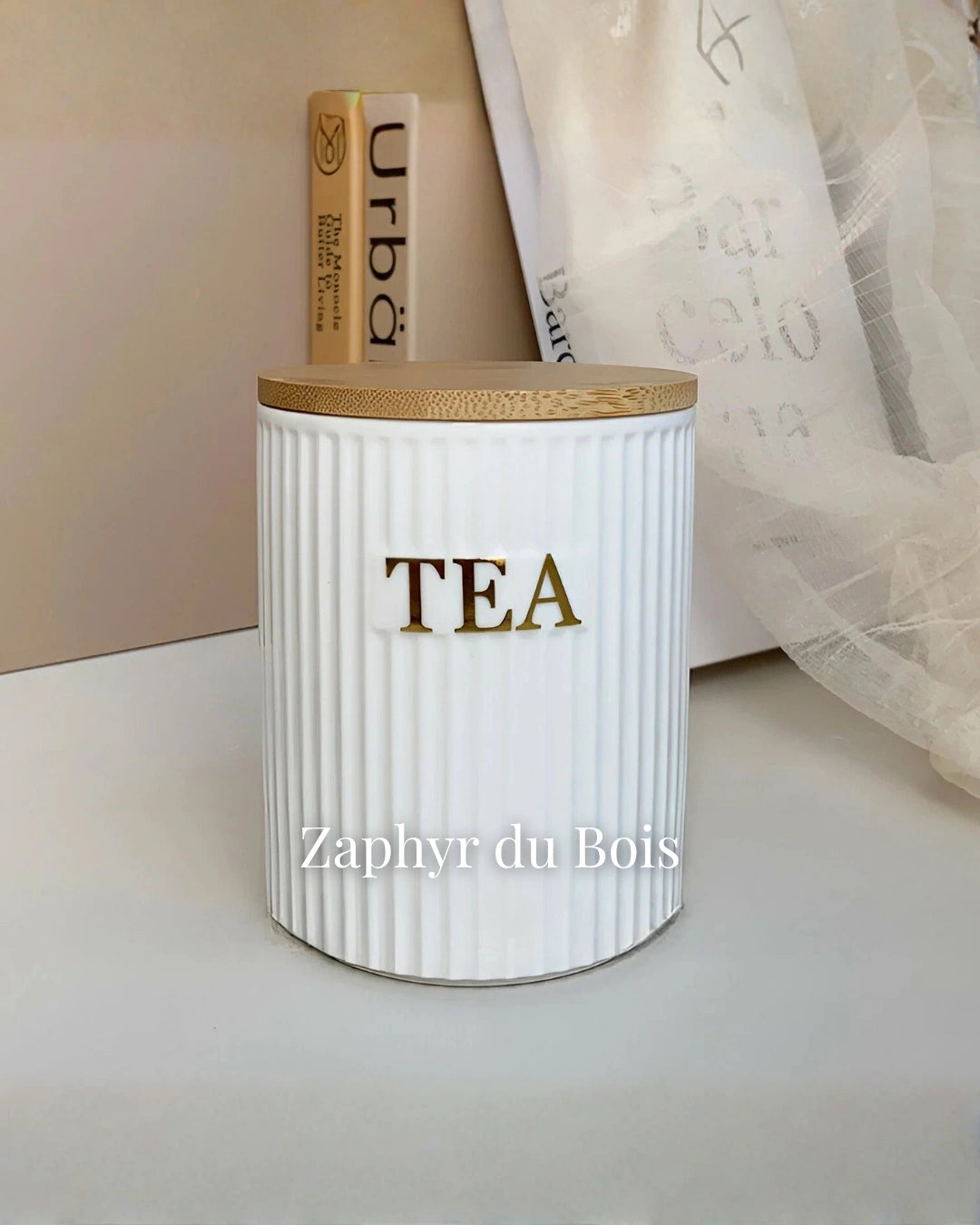 Lot de 3 Bocaux en Céramique avec Support en Bambou – 500ml
